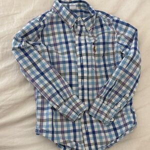 GAP kids Light Blue and Navy Plaid Button-Down Shirt